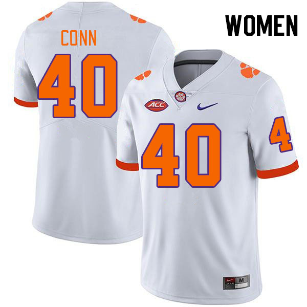Women #40 Brodey Conn Clemson Tigers College Football Jerseys Stitched-White